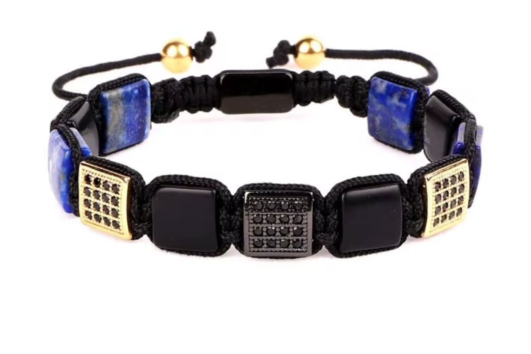 LevomoCPH Stone Bracelet 'Lapis Blue and Gold'