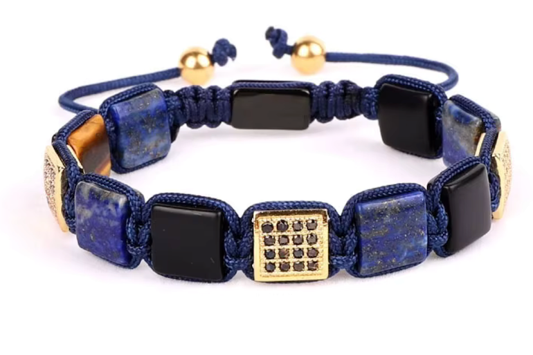 LevomoCPH Stone Bracelet 'Lapis Blue and Gold'